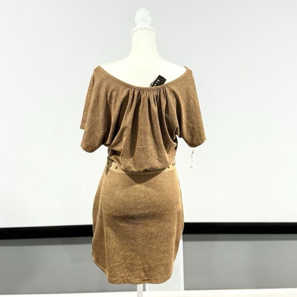 Affliction Black Premium Brown Studded Stretch Animal Print Mini Dress Sz 4 NWT - Picture 2 of 11